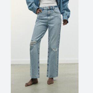 Zara High-Rise Ripped Straight-Legged Jeans – Great Condition